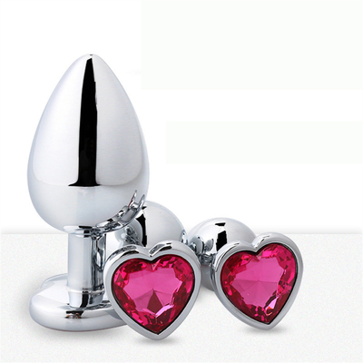 Aluminio de aleación de forma de corazón Plug anal de metal Plug anal juguetes sexuales para mujeres Plugs anales con coloridas gemas de plástico