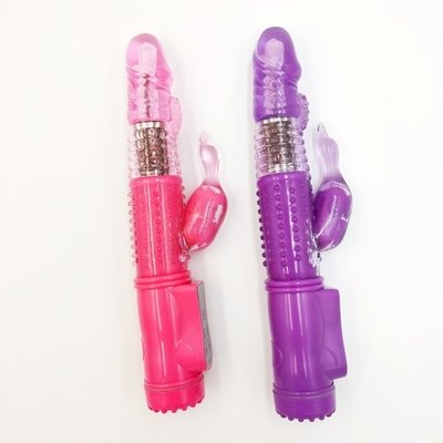 Recargable Rotación de empuje G Spot Dildo Doble coño Conejo sexo vagina Vibrator para mujeres Clitoris femenino juguete sexual