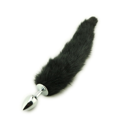 Caída de cola de zorro negro Metal Plug Anal Plug Liso Peluda cola de zorro juguete sexual para mujeres