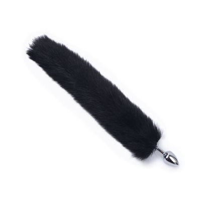 Caída de cola de zorro negro Metal Plug Anal Plug Liso Peluda cola de zorro juguete sexual para mujeres