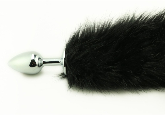 Caída de cola de zorro negro Metal Plug Anal Plug Liso Peluda cola de zorro juguete sexual para mujeres