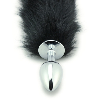 Caída de cola de zorro negro Metal Plug Anal Plug Liso Peluda cola de zorro juguete sexual para mujeres