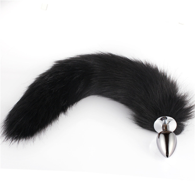 Caída de cola de zorro negro Metal Plug Anal Plug Liso Peluda cola de zorro juguete sexual para mujeres