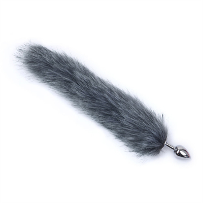 Caída de cola de zorro negro Metal Plug Anal Plug Liso Peluda cola de zorro juguete sexual para mujeres