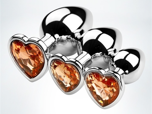 Aluminio de aleación de forma de corazón Plug anal de metal Plug anal juguetes sexuales para mujeres Plugs anales con coloridas gemas de plástico