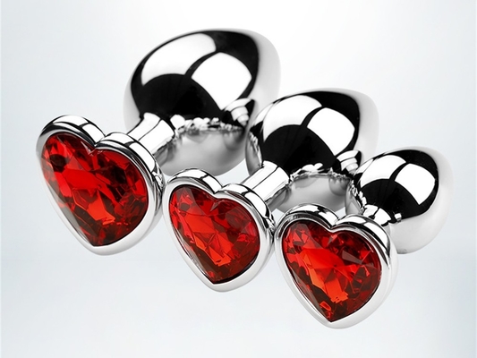 Aluminio de aleación de forma de corazón Plug anal de metal Plug anal juguetes sexuales para mujeres Plugs anales con coloridas gemas de plástico