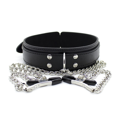 Nuevo collar de cuero con abrazadera de pezón Clip Chain Pareja SM Juguetes sexuales para mujer Herramientas sexuales Parejas juegos para adultos