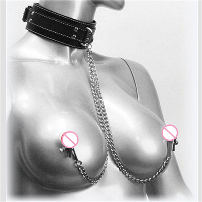 Nuevo collar de cuero con abrazadera de pezón Clip Chain Pareja SM Juguetes sexuales para mujer Herramientas sexuales Parejas juegos para adultos