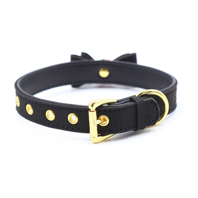 Juguetes sexuales para adultos Perro rosa Campana Bowknot Agujero dorado Pín de cuero blando Correa Cuello Manga Negro Cuello Manga Collar