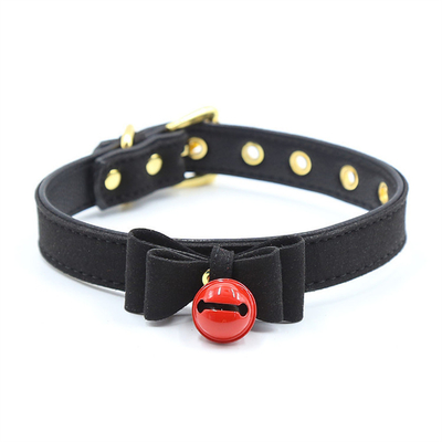 Juguetes sexuales para adultos Perro rosa Campana Bowknot Agujero dorado Pín de cuero blando Correa Cuello Manga Negro Cuello Manga Collar