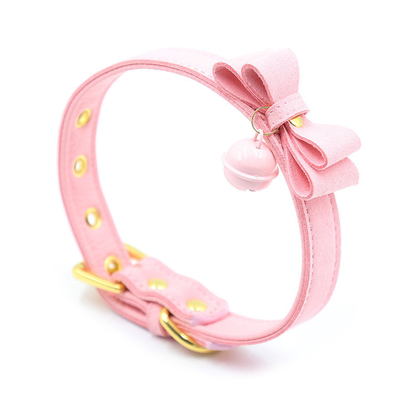 Juguetes sexuales para adultos Perro rosa Campana Bowknot Agujero dorado Pín de cuero blando Correa Cuello Manga Negro Cuello Manga Collar