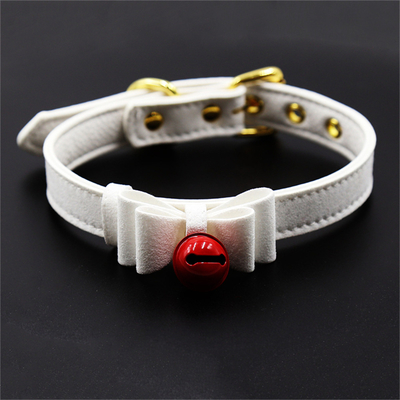 Juguetes sexuales para adultos Perro rosa Campana Bowknot Agujero dorado Pín de cuero blando Correa Cuello Manga Negro Cuello Manga Collar