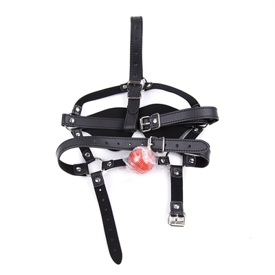 Cuero Gagana Blindfold Bondage Boca caliente hueca bolas negras Cuero PU Blindfold