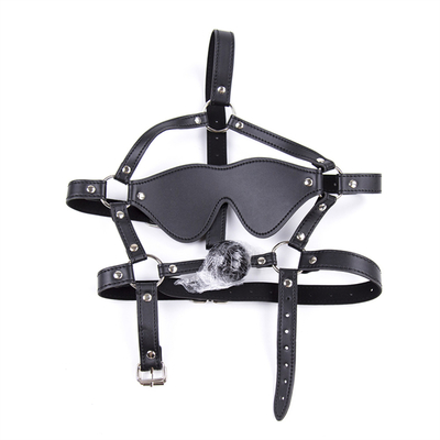 Cuero Gagana Blindfold Bondage Boca caliente hueca bolas negras Cuero PU Blindfold