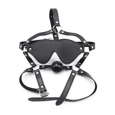 Cuero Gagana Blindfold Bondage Boca caliente hueca bolas negras Cuero PU Blindfold