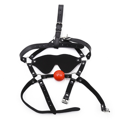 Cuero Gagana Blindfold Bondage Boca caliente hueca bolas negras Cuero PU Blindfold