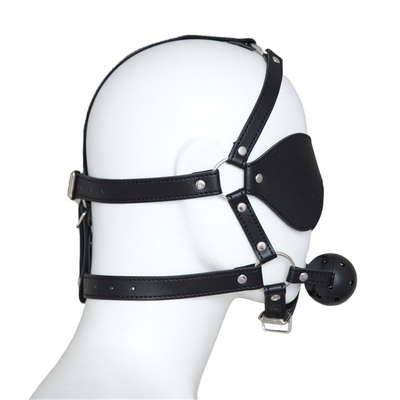 Cuero Gagana Blindfold Bondage Boca caliente hueca bolas negras Cuero PU Blindfold