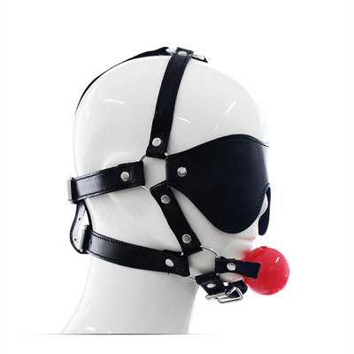 Cuero Gagana Blindfold Bondage Boca caliente hueca bolas negras Cuero PU Blindfold