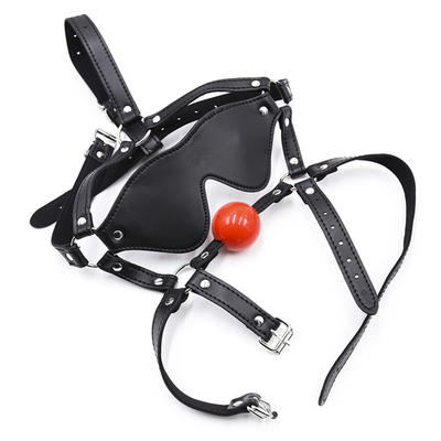 Cuero Gagana Blindfold Bondage Boca caliente hueca bolas negras Cuero PU Blindfold