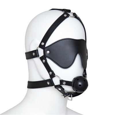Cuero Gagana Blindfold Bondage Boca caliente hueca bolas negras Cuero PU Blindfold