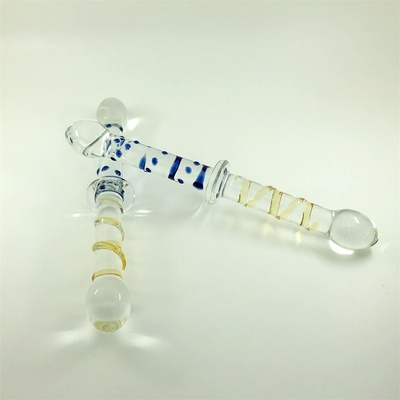 Colorido Dildos de vidrio con doble cabeza Dildos de vidrio con trasero anal