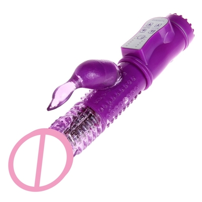 Recargable Rotación de empuje G Spot Dildo Doble coño Conejo sexo vagina Vibrator para mujeres Clitoris femenino juguete sexual