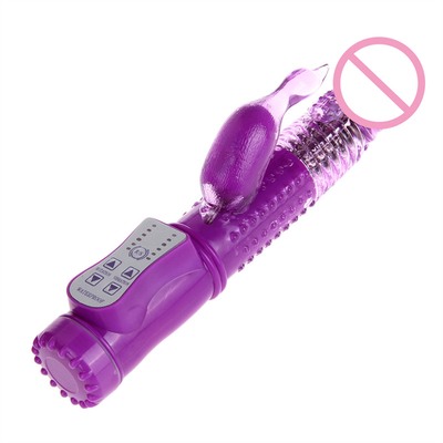 Recargable Rotación de empuje G Spot Dildo Doble coño Conejo sexo vagina Vibrator para mujeres Clitoris femenino juguete sexual