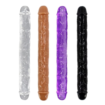 Super suave TPE de dos cabezas Dildo realista de sexo juguete pene para mujer