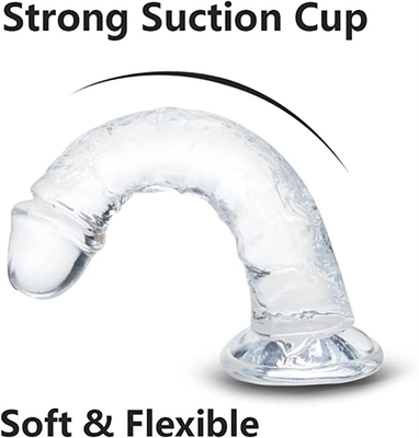 Dildo realista con jalea para principiantes, Dildos de punto G de cristal de 7 pulgadas, pene flexible con vaso de succión para manos libres Pl