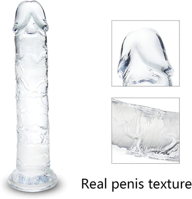 Dildo realista con jalea para principiantes, Dildos de punto G de cristal de 7 pulgadas, pene flexible con vaso de succión para manos libres Pl