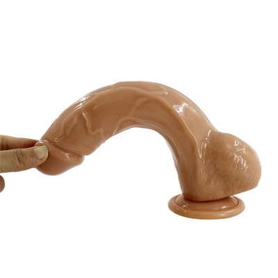 Un pene gigante con una fuerte copa de succión para manos libres, polla con eje curvo y bolas para la vagina.