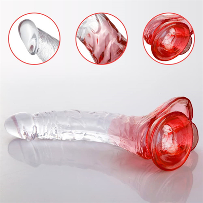 Penis artificial de jalea blanda de diferentes tamaños juguete de polla para adultos colorido pene de goma de cristal grande y realista para mujer