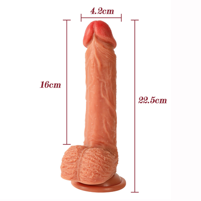 Dildo realista para mujeres con base de vaso de succión expandida polla flexible con eje curvo y bolas para vagina punto G y A