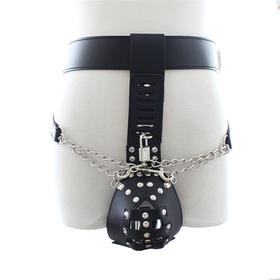 BK-12 Pantalones Sexy de cuero Anillo de pene fijo Cock Cage Cinturón de castidad de cuero para hombres