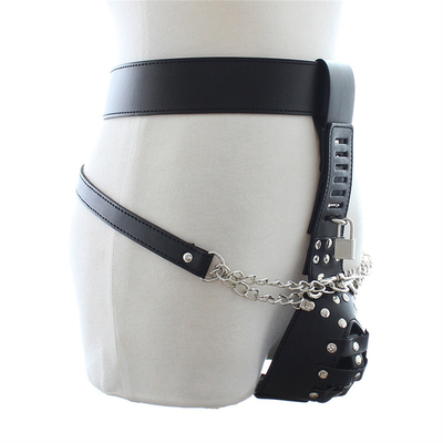 BK-12 Pantalones Sexy de cuero Anillo de pene fijo Cock Cage Cinturón de castidad de cuero para hombres