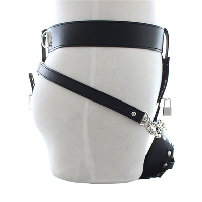 BK-12 Pantalones Sexy de cuero Anillo de pene fijo Cock Cage Cinturón de castidad de cuero para hombres