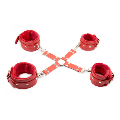 Pu Cuero negro de bondage de retención esposas y cinturón de esposas de tobillo cruz para el juego adulto bdsm