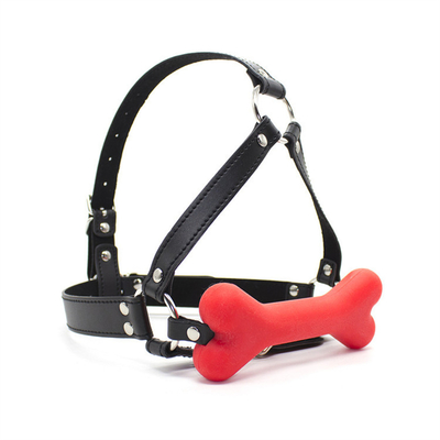 SM Perro Hueso Boca Gag Plug Silicona BDSM de cuero Parejas Flirtando Juguetes de contención Adultos para pareja