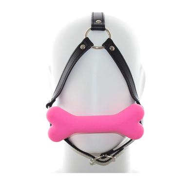 SM Perro Hueso Boca Gag Plug Silicona BDSM de cuero Parejas Flirtando Juguetes de contención Adultos para pareja