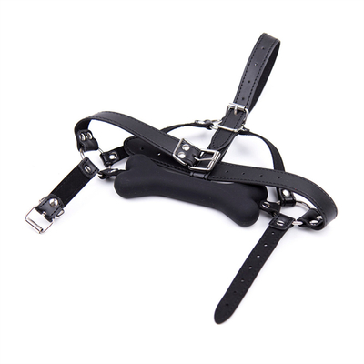 SM Perro Hueso Boca Gag Plug Silicona BDSM de cuero Parejas Flirtando Juguetes de contención Adultos para pareja