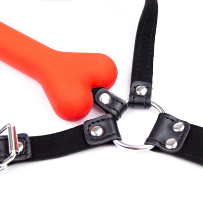 SM Perro Hueso Boca Gag Plug Silicona BDSM de cuero Parejas Flirtando Juguetes de contención Adultos para pareja