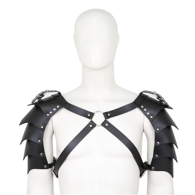 Último diseño genial BDSM bondage fetiche hombro de los hombres cinturón de cuero falso gay negro arnés de pecho