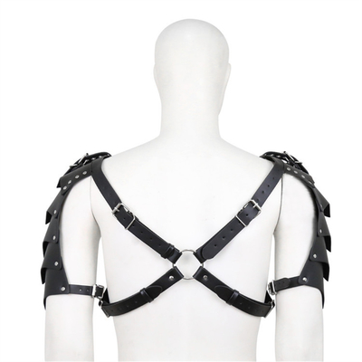 Último diseño genial BDSM bondage fetiche hombro de los hombres cinturón de cuero falso gay negro arnés de pecho