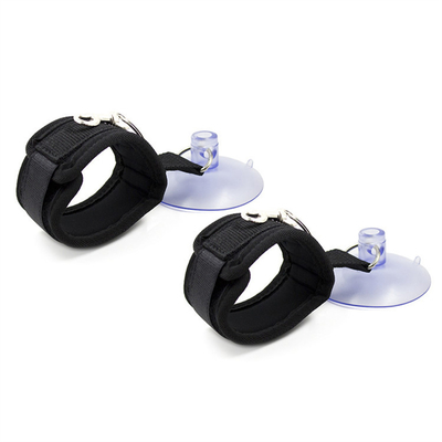 Esposas de bondage negro de algodón con chupador de taza de succión fuerte para juegos de cosplay