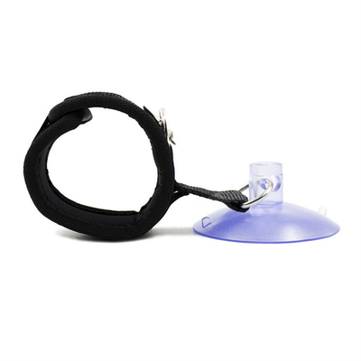Esposas de bondage negro de algodón con chupador de taza de succión fuerte para juegos de cosplay
