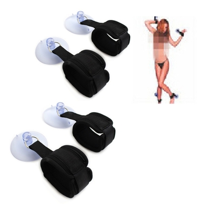 Esposas de bondage negro de algodón con chupador de taza de succión fuerte para juegos de cosplay