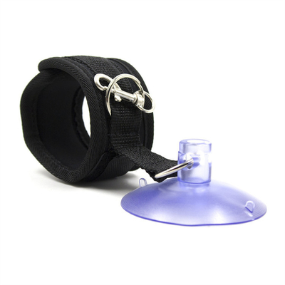Esposas de bondage negro de algodón con chupador de taza de succión fuerte para juegos de cosplay